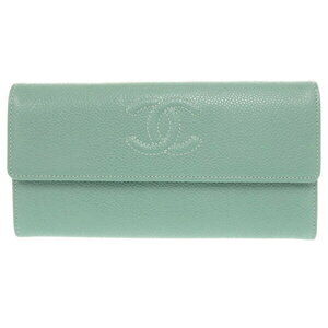 Chanel Coco Mark caviar leather wallet green
